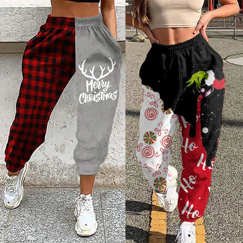 

Woman Pants Winter Casual Christmas Pants Stitching Plus Velvet Sweatpants Trousers Pantalones Calças Spodnie женские ан